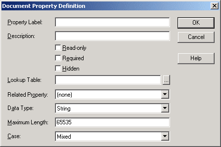 Document Property Definition dialog box