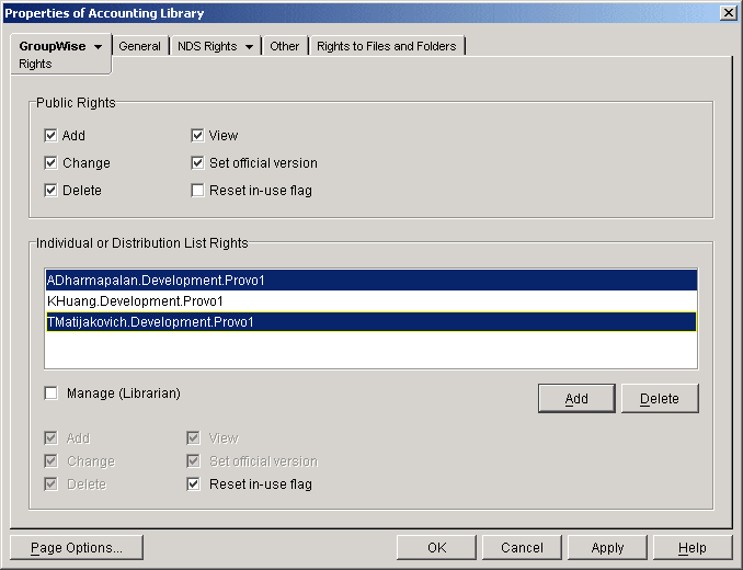 Library Rights property page