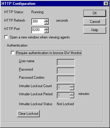 HTTP Configuration dialog box