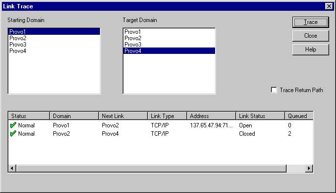 Link Trace dialog box