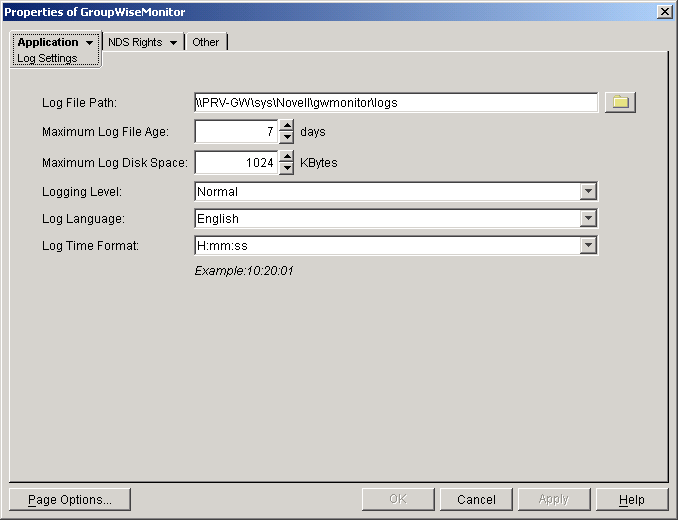 Log Settings property page