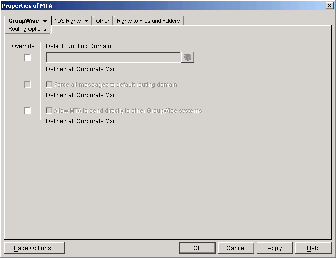 Routing Options property page