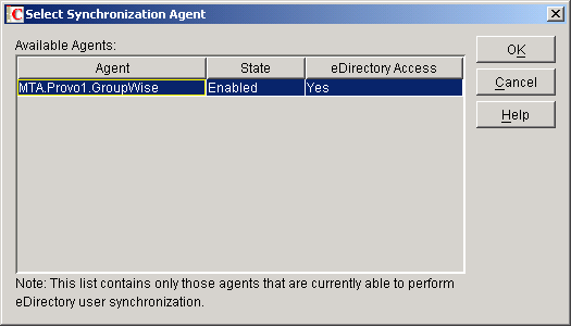 Select Synchronization Agent dialog box