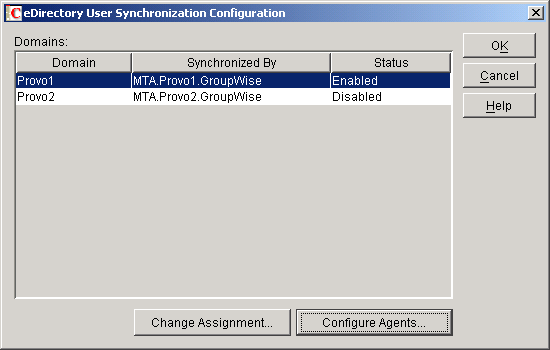 eDirectory User Synchronization Configuration dialog box