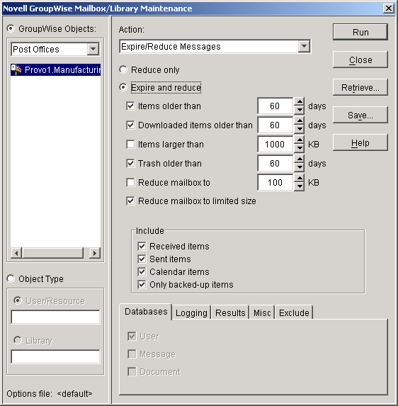 Mailbox/Library Maintenance dialog box