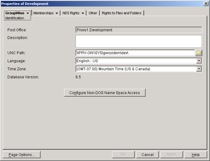 Post Office Identification property page