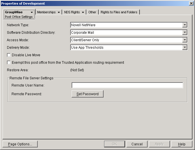 Post Office Settings property page