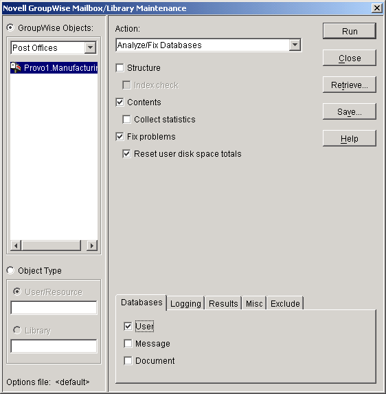 Mailbox/Library Maintenance dialog box