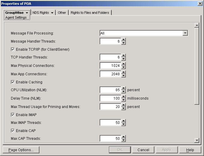 Agent Settings property page