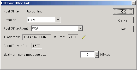 Edit Post Office Link dialog box