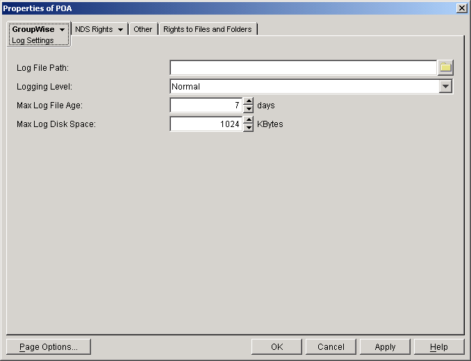 Log Settings property page