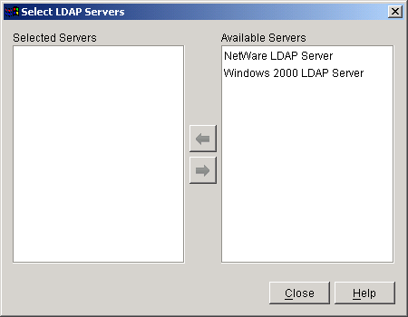 Select LDAP Servers dialog box