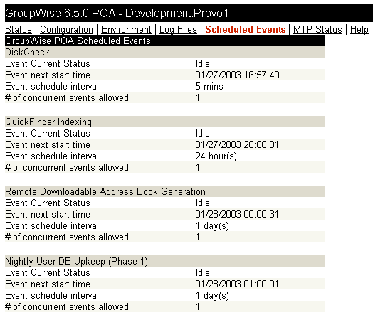 POA Web console with the Scheduled Events page displayed