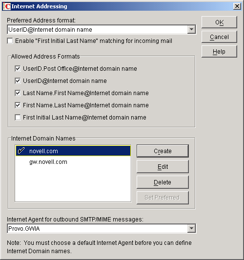 Internet Address dialog box