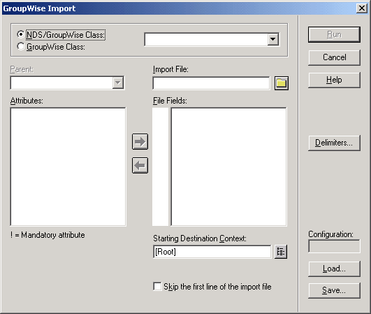 GroupWise Import dialog box