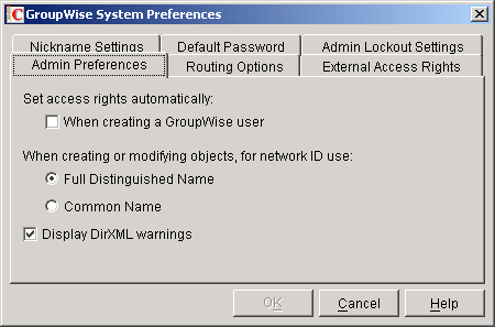 GroupWise System Preferences dialog box