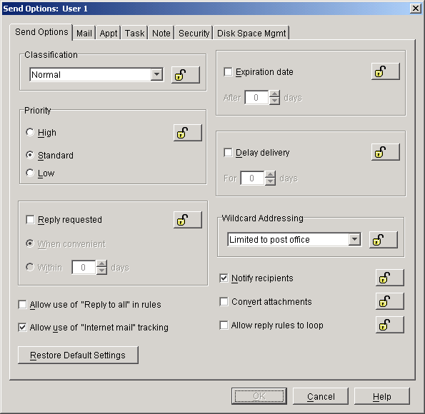 Send Options dialog box