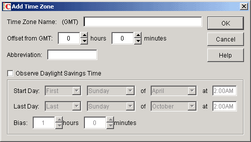 Add Time Zone dialog box