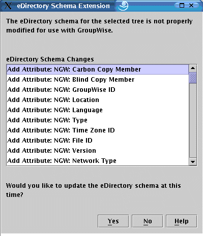 eDirectory Schema Extension dialog box