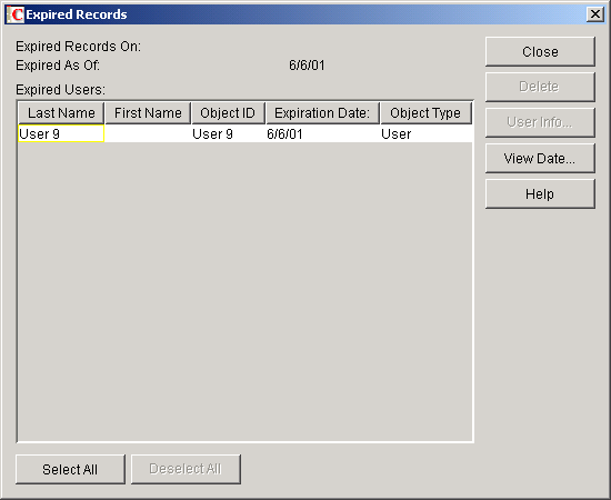 Expired Records dialog box