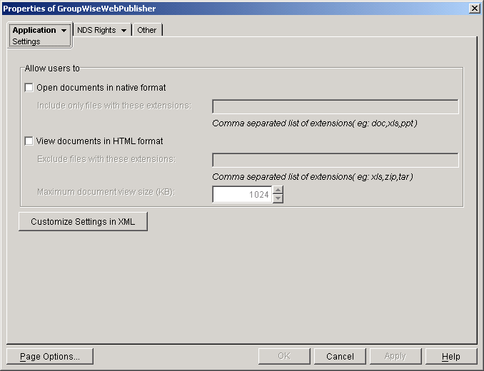 Settings property page