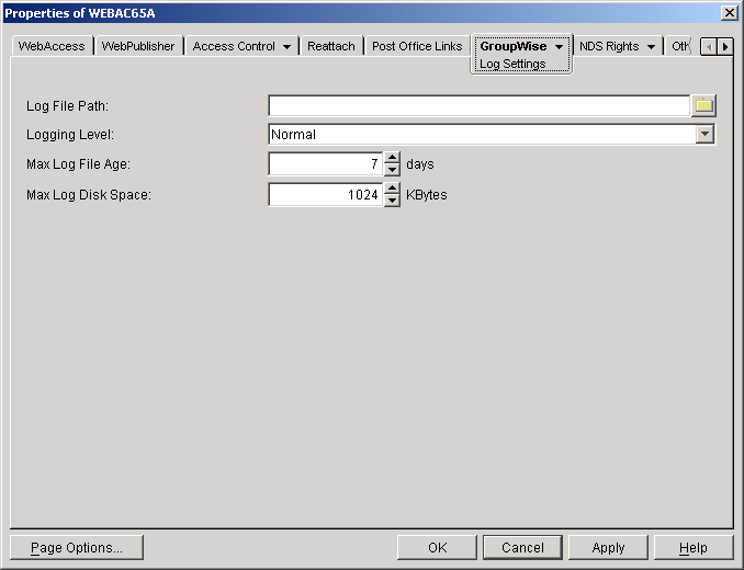 Log Settings property page