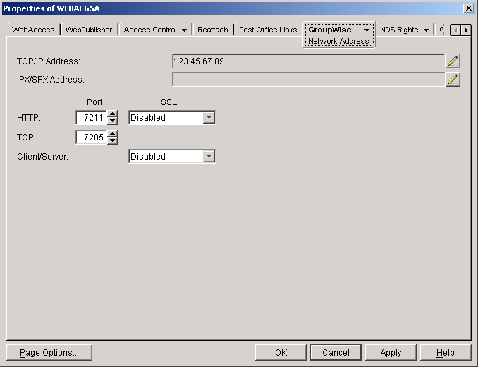 Network Address page