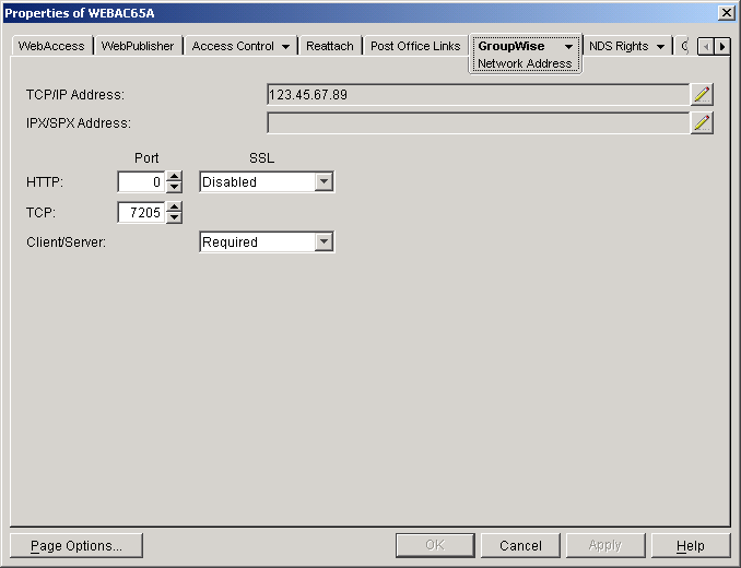 Network Address property page