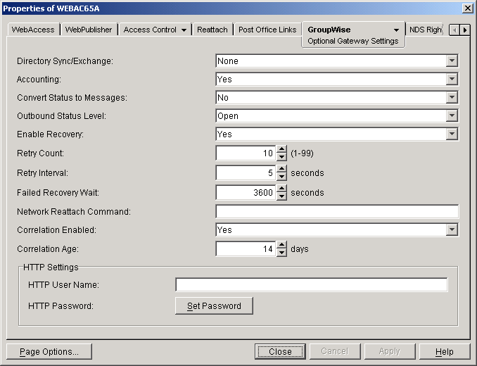 Optional Gateway Settings property page