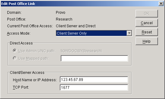 Edit Post Office Link dialog box