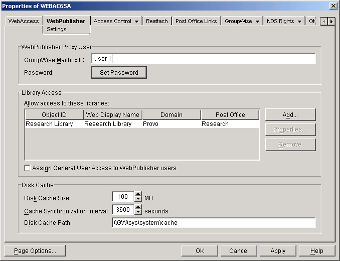 WebPublisher Settings property page