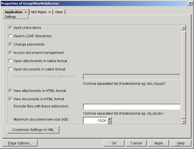 Settings property page