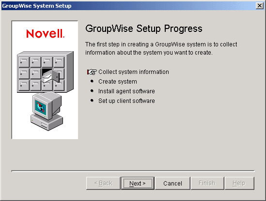 GroupWise Setup Progress: Collect System Information page