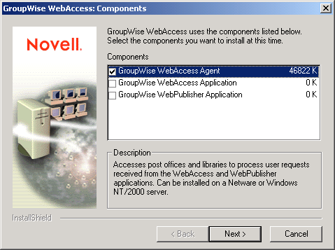 GroupWise WebAccess: Components dialog box