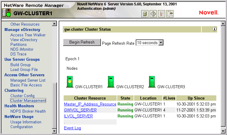 Cluster Management page