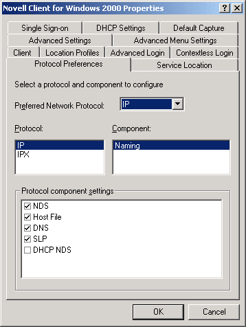 Novell Client Preferences property page