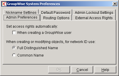 GroupWise System Preferences dialog box