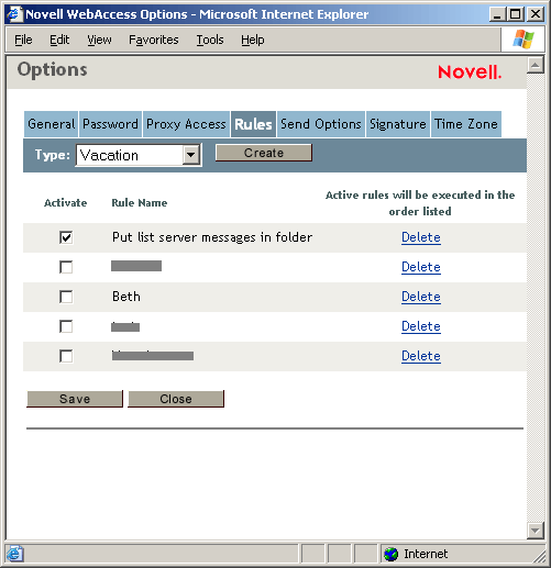 Options view with Rules selected