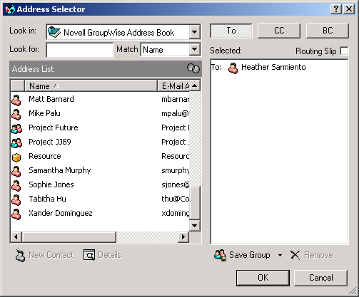 Address Selector dialog box