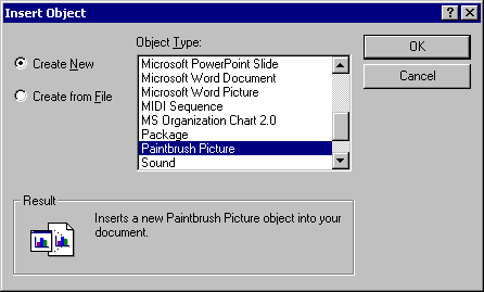 Insert Object dialog box