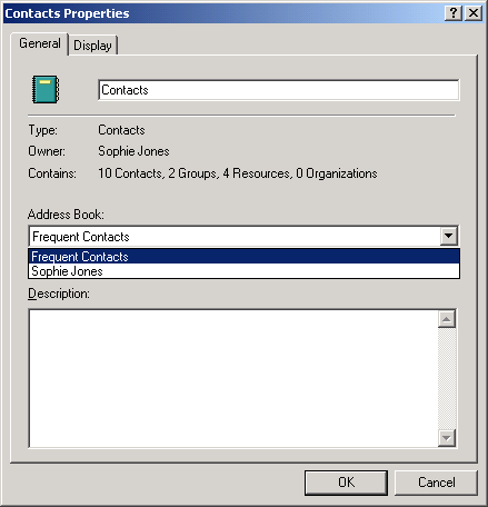 Contacts Folder Properties dialog box