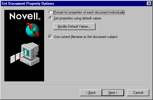 Set Document Property Options dialog box