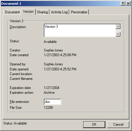 Document Properties dialog box