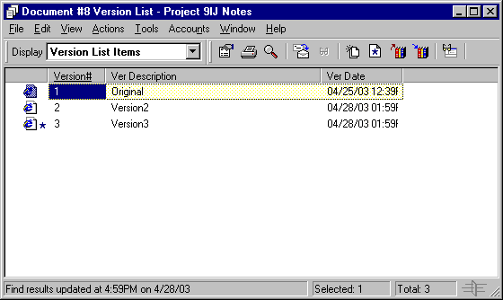 Version List dialog box