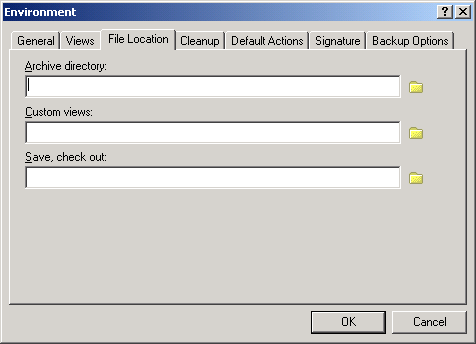 Environment dialog box with the File Location tab open