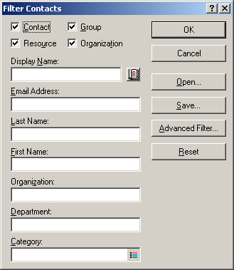 Filter Contacts dialog box