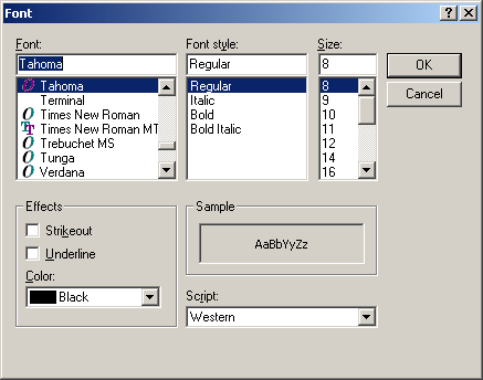 Font dialog box