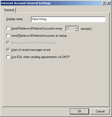 Internet Account General Settings dialog box