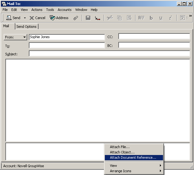 Mail view showing menu in Attachments box