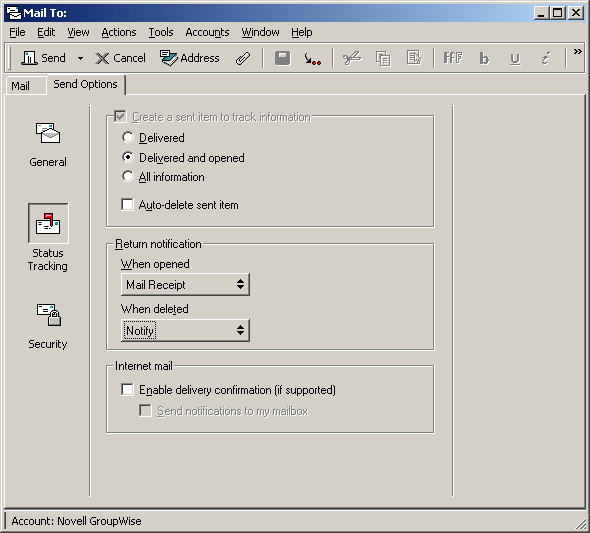 Mail view showing Status Tracking options